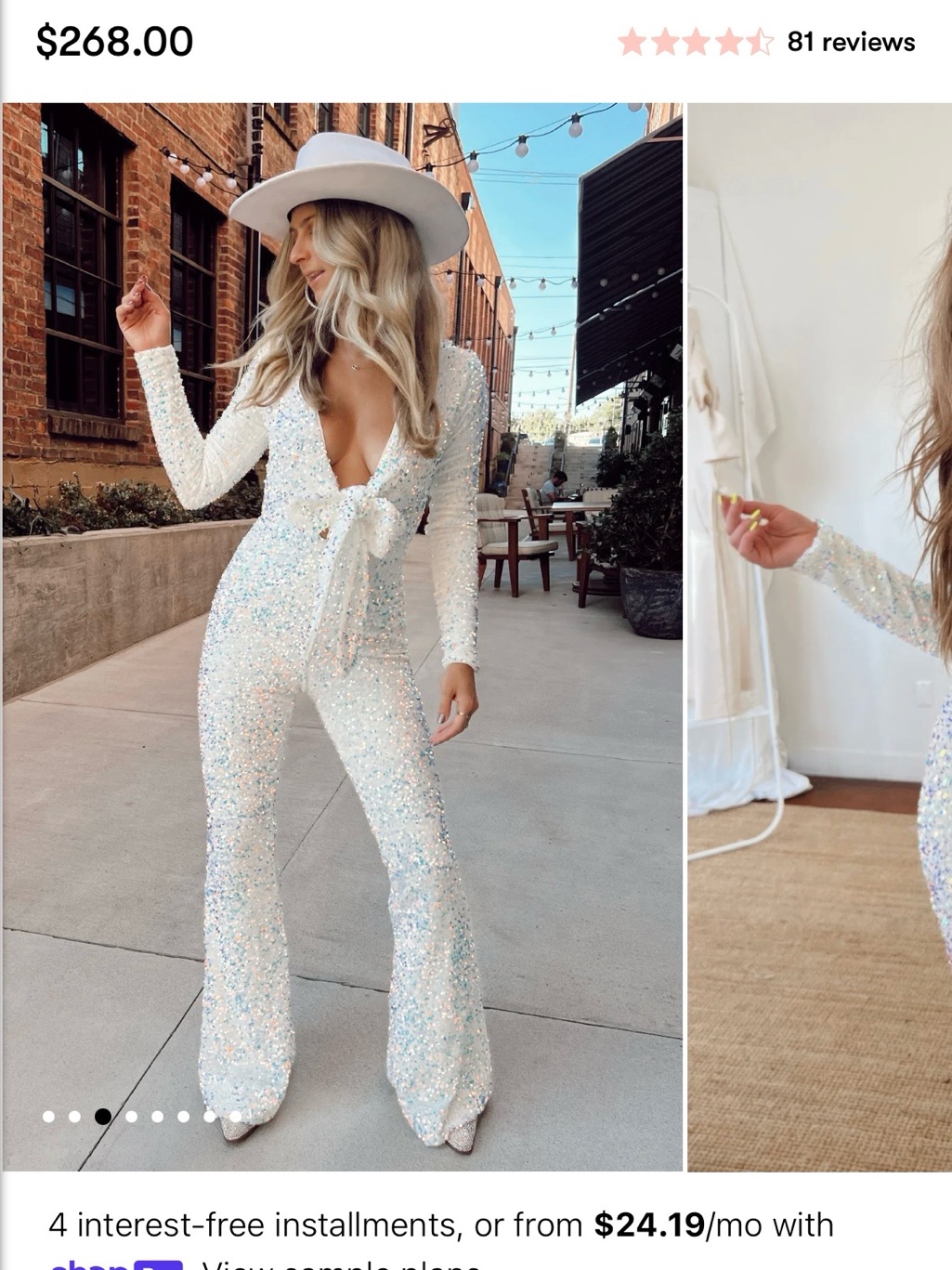 Show Me Your Mumu Martina Wrap Jumpsuit: White Sequined Plunge Jumpsuit